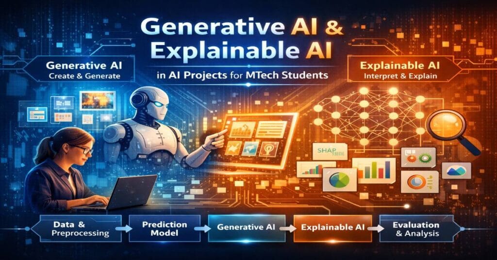 Generative AI and Explainable AI architecture used in AI projects for MTech students